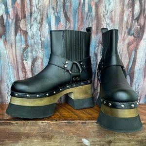 T.U.K Faux Wood Platform Biker Boots- US Size 8